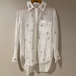 ZARA Embellished White Women’s Button Up Shirt